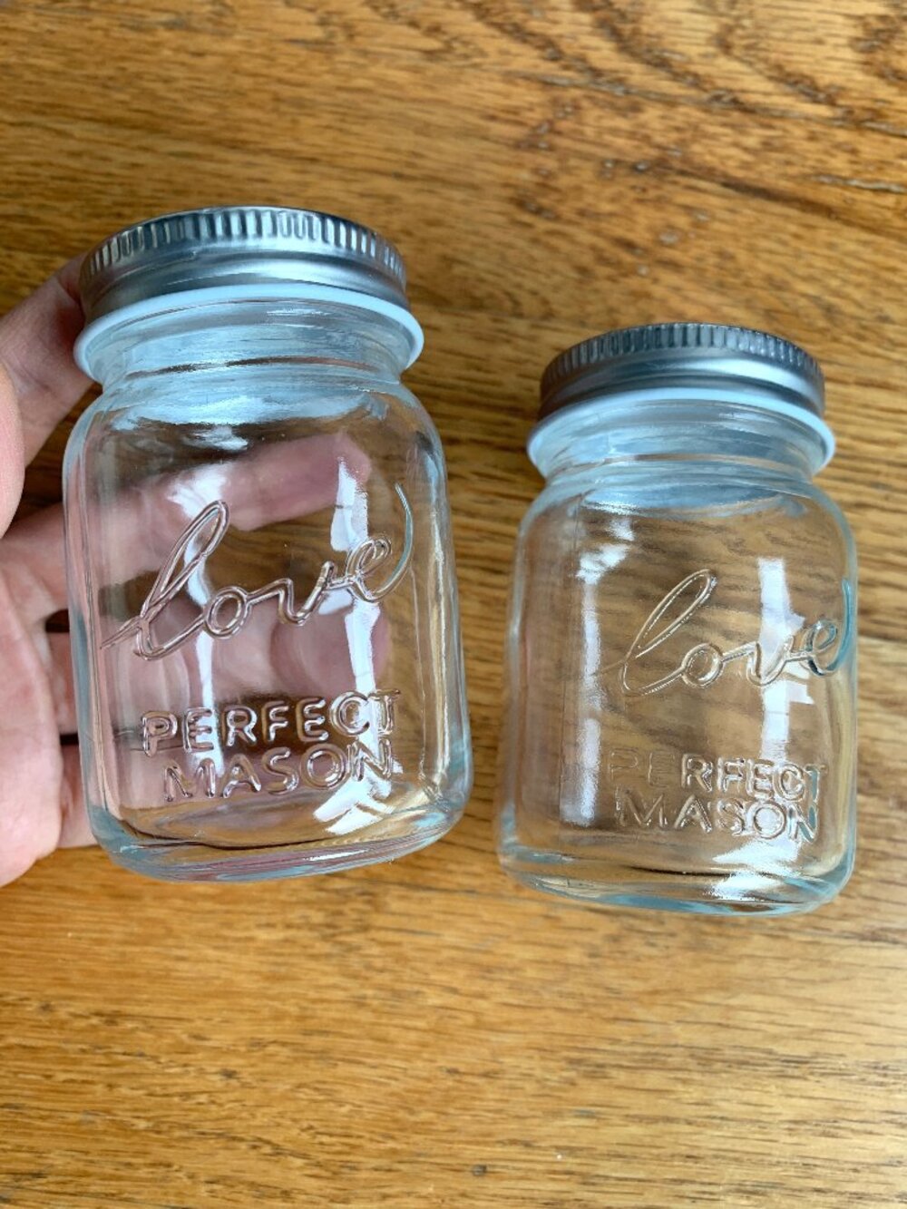 NEW 2 Mini Mason Jars with "Love" Embossing